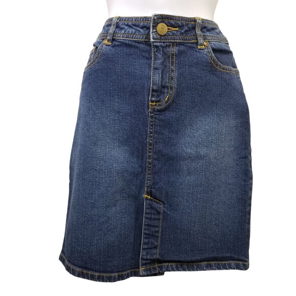 Lilly Pulitzer 0 Blue Jean Pencil Skirt Polka Dot Front Slit Denim PEYTON Ribbon - Picture 1 of 7